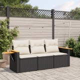 VidaXL Set mobilier de grădină cu perne, 3 piese, negru, poliratan