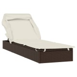 Cumpara ieftin Sezlong cu acoperis pliabil, maro, 213x63x97 cm, poliratan