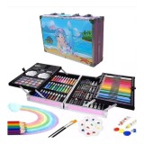 Cumpara ieftin Set de Pictura si Desen pentru Copii WePro Store, 145 de piese, Cutie Metalica, 3 ani +, Albastru, Model Sirena
