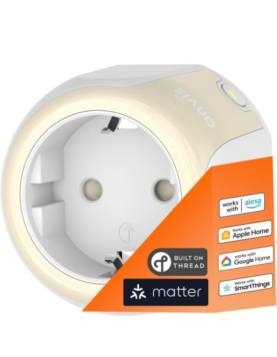 Priza inteligenta, Onvis S4EU, control prin aplicatie si voce, compatibila cu Alexa, Apple HomeKit, Google Home, cronometru, retea Thread, raspuns ins