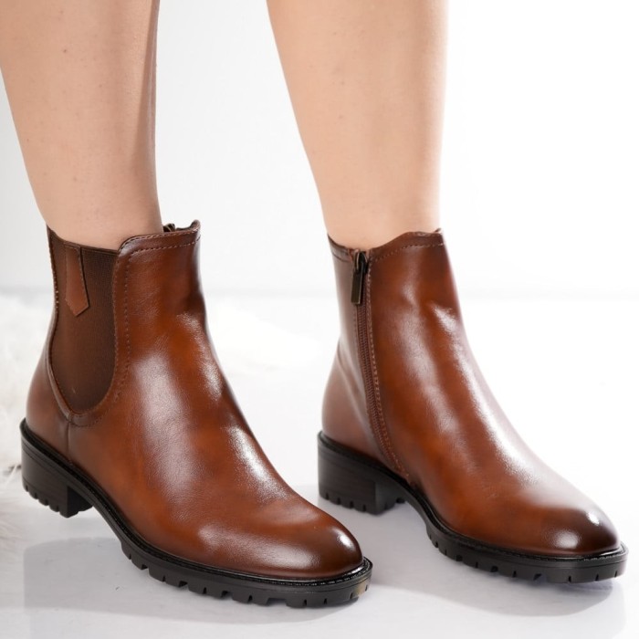 Ghete Dama Imblanite Camel din Piele Ecologica Velvet, 36