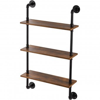 Raft metalic cu 3 x polite incluse din lemn, Vivatechnix Industrial, 630 x 205 x 1065 mm foto