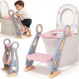 Reductor WC pentru Copii cu Scarita, Linomag&reg;, Plabil, Reglabil pe Inaltime, Colac Moale, 42.6 x 55 x 41.5 cm, Purple / Rose