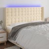 VidaXL Tăblie de pat cu LED, crem, 163x16x118/128 cm, textil 3124493