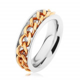 Inel din oțel, lanț auriu, lucios - Marime inel: 64