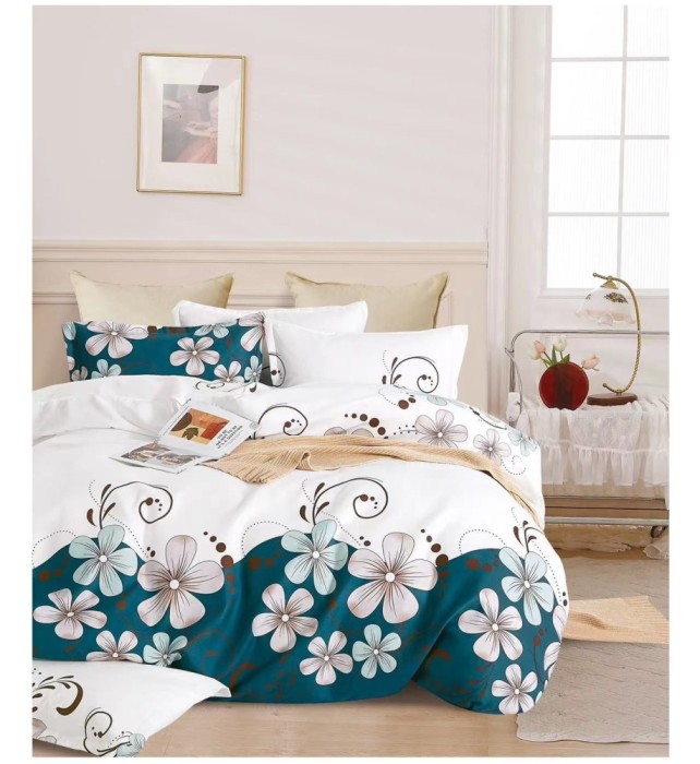 Lenjerie pat dublu,bumbac finet,6 piese,cearceaf normal 220x240cm, cearceaf pilota 200x220cm, 2 fete de perna 50x70, 2 fete de perna 70x70-A1069