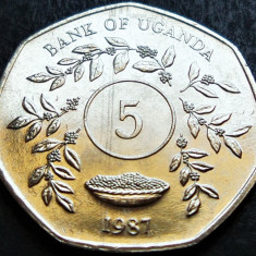 Moneda exotica 5 SHILLINGS - UGANDA, anul 1987 * cod 1658 B = UNC