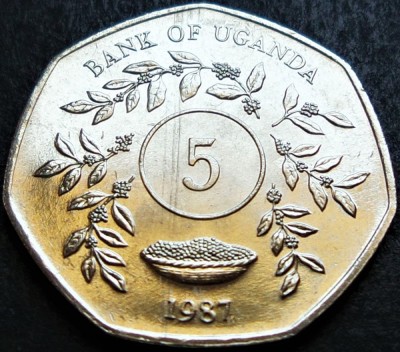 Moneda exotica 5 SHILLINGS - UGANDA, anul 1987 * cod 1670 B = UNC foto