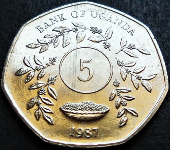 Moneda exotica 5 SHILLINGS - UGANDA, anul 1987 * cod 1670 B = UNC