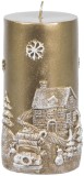 Lumanare decorativa MagicHome Craciun aurie cu peisaj 3D, 7x12,5 cm
