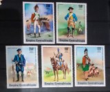 Republica centrafricana 1997 uniforme militare clasice ,ofițer, jandarm serie 5v nestampilat, Africa centrala 1997