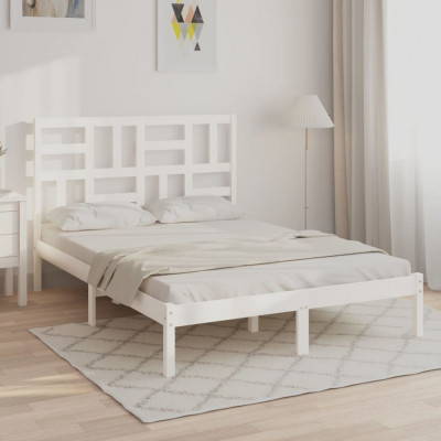 vidaXL Cadru pat, alb, 140x190 cm, lemn masiv foto