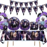 Set 66 piese vesela petrecere Wednesday pentru 10 copii, decorarea completa a mesei + 24 baloane, Mov