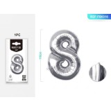 Balon aniversar PartyGo cifra 8, 40cm, argintiu
