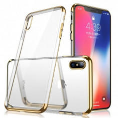 Husa Clear Color Effect compatibil Apple, iPhone XS Max cu silicon dur pe margini , Gold foto