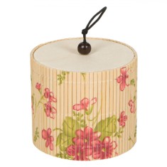 Cutie Depozitare Bambus, Model Floral, Capac și M&acirc;ner, Bej, 8x7 cm
