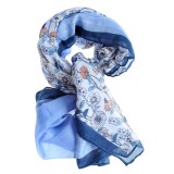 Esarfa bleu cu flori multicolore