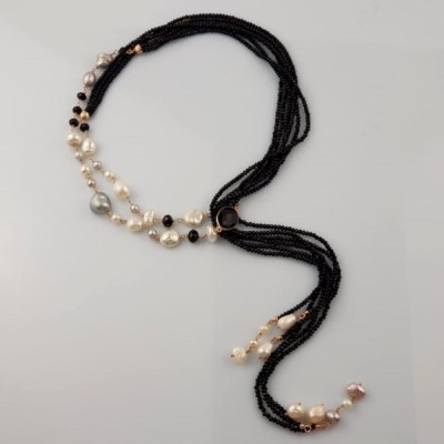 Colier Siren din agat negru și perle foto