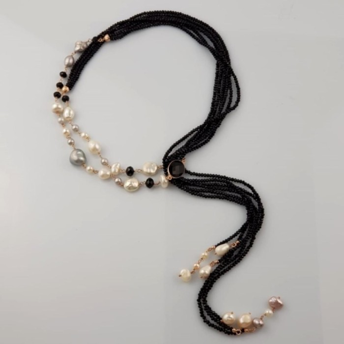 Colier Siren din agat negru și perle