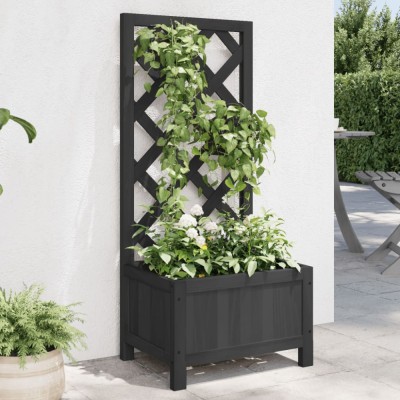 Jardinieră cu spalier, negru, lemn masiv de brad foto