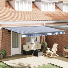 Copertină retractabilă albastru/alb, 4x3 m, textil/aluminiu foto