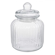 Borcan Sticlă, Design &Icirc;n Relief Cu Dungi, Transparent, Capacitate 3L