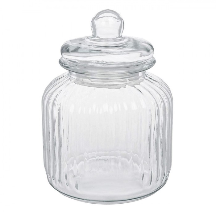 Borcan Sticlă, Design &Icirc;n Relief Cu Dungi, Transparent, Capacitate 3L