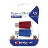 Memorie USB VERBATIM Store &#039;n&#039; Click, 32GB, USB 3.2, Albastru/Rosu