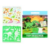 Carnetel de desen cu stickere si sabloane, Dinozauri &ndash; Toi-Toys