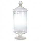Bomboniera Cylinder cu Picior Sticla Incolora cu Capac 33cm CNN41338