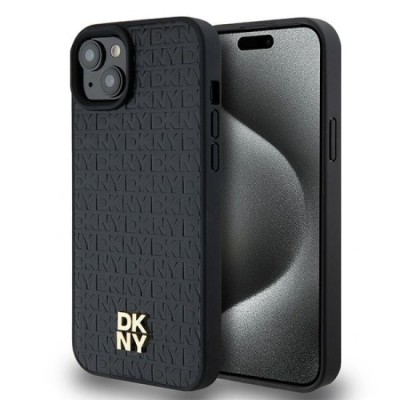 Husa iPhone 15 Plus - DKNY Leather Monogram Pattern Metal Logo MagSafe (DKHMP15MPSHRPSK) - Black foto