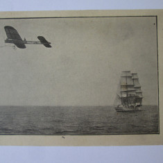 Rară! Carte poștală românească:Bleriot trecând canalul Mânecii cu monoplanul1908