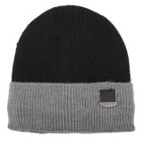 Căciulă tricotată neagră-gri cu căptușeală fleece și aplicație metalică, pentru bărbați, CMCLASS