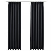 Draperii opace cu carlige, 2 buc., negru, 140 x 175 cm