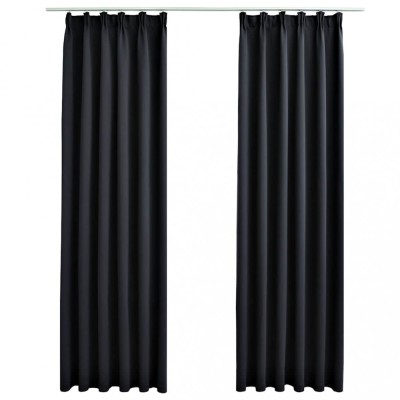 Draperii opace cu carlige, 2 buc., negru, 140 x 175 cm foto