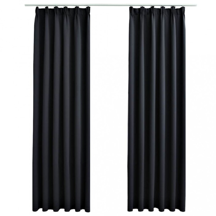 Draperii opace cu carlige, 2 buc., negru, 140 x 175 cm