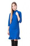 N607-4 Rochie scurta din jerseu cu maneci trei sferturi, accesorizata cu volanas in partea inferioara, S/M
