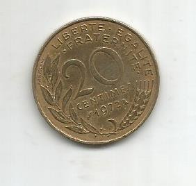 No(2) moneda- FRANTA - 20 CENTIMES -anul 1972 foto