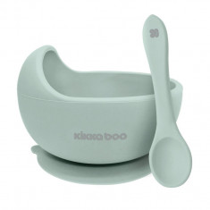 Set castron si lingurita din silicon KikkaBoo Yummy Mint