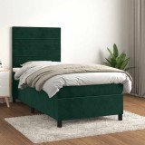 vidaXL Pat box spring cu saltea, verde &icirc;nchis, 90x190 cm, catifea 3143058