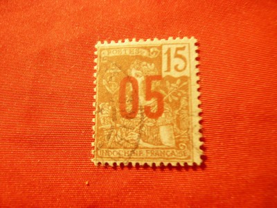 Timbru Indochina Franceza - 1912 Uzuale supratipar 5c/15c , stampilat foto