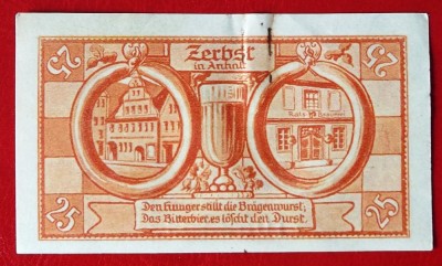 Germania notgeld 25 pfennig 1921 Zerbst ** foto