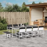 Set mobilier gradina Gossi, 13 piese, alb, textilena, perne incluse, masa sticla, otel vopsit electrostatic