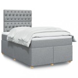 VidaXL Pat box spring cu saltea, gri deschis, 120x190 cm, textil
