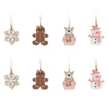 Cumpara ieftin Ornamente Brad Crăciun, Model Om de Zăpadă, Biscuit, Cerb, Set 8 Bucăți, Lemn, Multicolor, 4-5cm