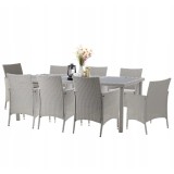 Set mobilier gradina/terasa, gri, ratan sintetic, 1 masa, 8 fotolii, Locarno, Chomik