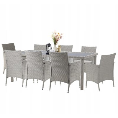 Set mobilier gradina/terasa, gri, ratan sintetic, 1 masa, 8 fotolii, Locarno foto
