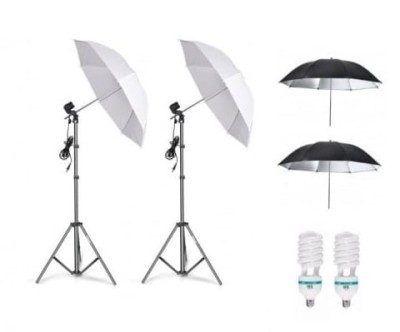 Kit de 4 umbrele alb-negru, 2 trepiezi reglabili 200 cm, 2 becuri 150W foto