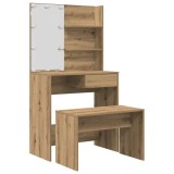 Set de masa de toaleta cu LED Artisan Stejar lemn prelucrat