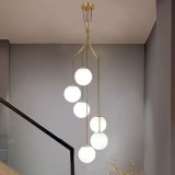 Lustră Pendul Cascadă Modernă, 6 Globuri Sticlă Albă, Dulie E27, &Icirc;nălțime Reglabilă 1.8m, Finisaj Auriu Satinat